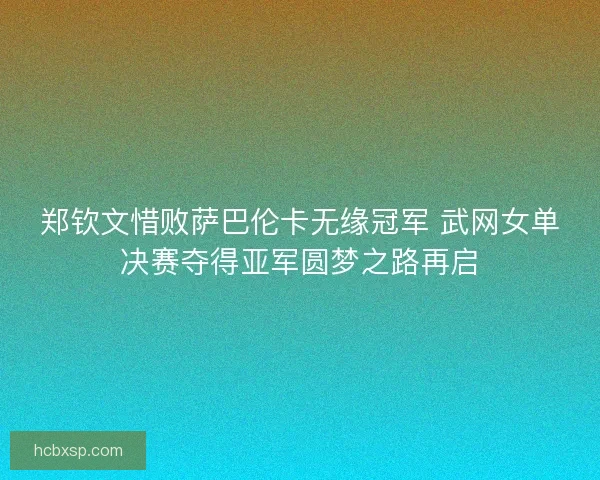 郑钦文惜败萨巴伦卡无缘冠军 武网女单决赛夺得亚军圆梦之路再启